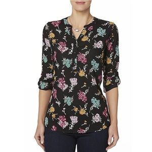 Basic Editions Women's Henley Blouse - Floral